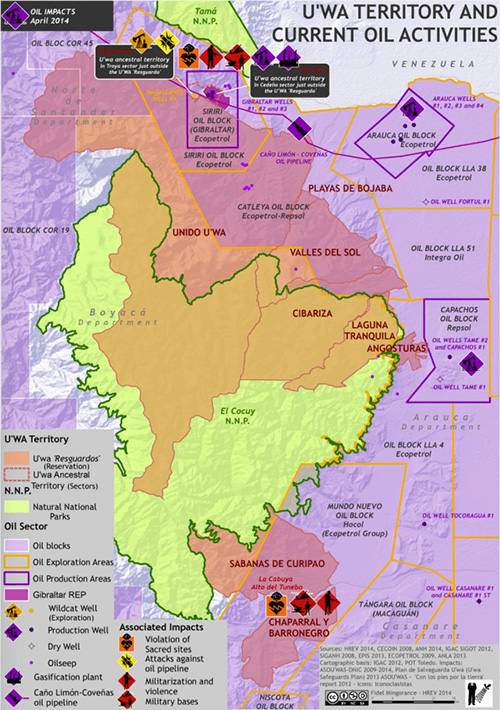 Oil blocks on U'wa territory. Map by Fidel Mingorance / HREV 2014