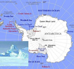L'immenso continente antartico. La sua superficie è ricoperta da ghiacci dallo spessore di 3-4 chilometri. Non si conosce lo stato del suolo sotto i ghiacci