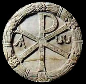  Il "Chi-rò", simbolo del paleocristianesimo, riconducibile al simbolismo della ruota forata di Fetonte. Dopo l'avvento storico di Costantino venne da questi sostituito con la croce, relegandolo alle opere dei morti 
