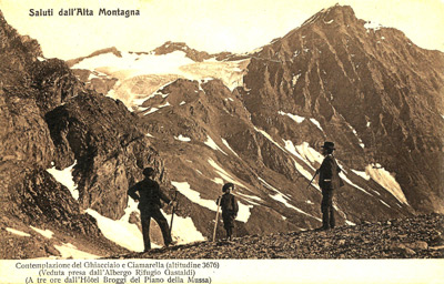 La Ciamarella e il suo ghiacciaio in una cartolina d'epoca  (archivio Gianni Castagneri)