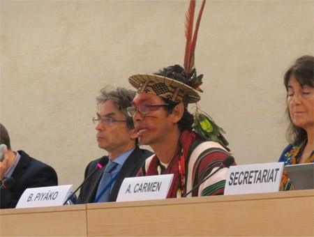 Benki Piyako of Ashaninka People, Amazon, at the United Nations Mechanism on the Rights of Indigenous Peoples