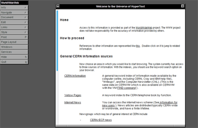 Capture d’écran de l'imitation du navigateur WorldWideWeb fonctionnant à l’intérieur d’un navigateur web moderne
