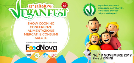 Dal 16 al 19 Novembre 2019 si terrà a Rimini la XIII edizione del VeganFest presso FoodNova