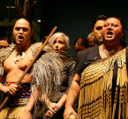  A delegation from Maori (New Zealand) performs a ritual song at the United Nations in New York 