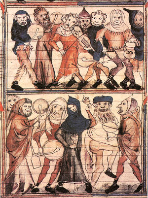 Miniatura medievale raffigurante una "charivari" o "festa dei folli"