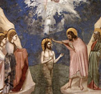 Il battesimo di Cristo da parte di Giovanni Battista, affresco di Giotto del 1300