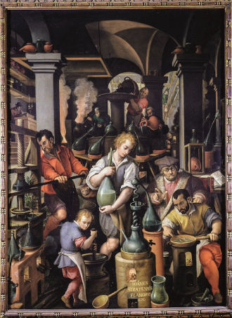 Giovanni Stradano, pittore del XVI secolo – “Il laboratorio dell’alchimista”, Studiolo di Francesco I de’ Medici, Palazzo Vecchio, Firenze