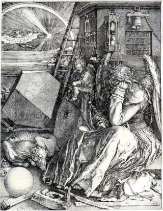 Albrecht Durer, “Melencolia I”, acquaforte del 1514 – forse la più celebre e chiara opera d’arte di tutti i tempi raffigurante il processo alchemico