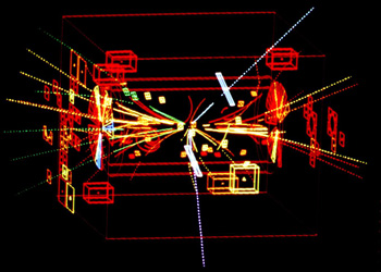 Le premier événement Z enregistré par l'expérience UA1 le 30 avril 1983. (Image : CERN)