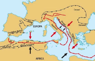 La placca Adriatica, promontorio della placca Africana, si è insinuata all’interno di quella Euroasiatica