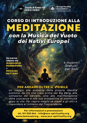 La locandina che pubblicizza il Corso di Meditazione con la Nah-sinnar, l’antica Musica del Vuoto, ideato da Giancarlo Barbadoro e Rosalba Nattero.